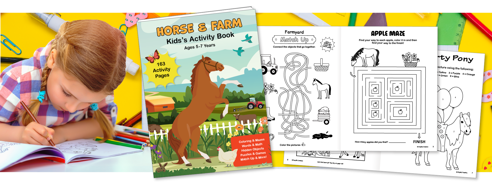 Horse & Farm activity book for ages 5 to 7 years.
